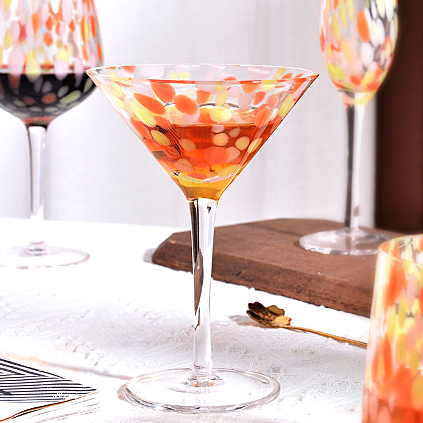 Pink dot handmade wine goblet stemware