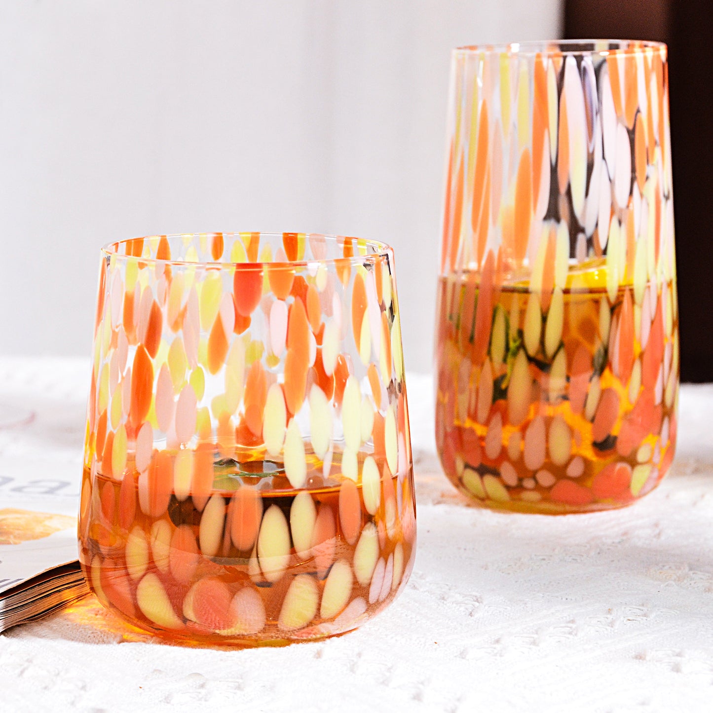 Pink dot handmade wine goblet stemware