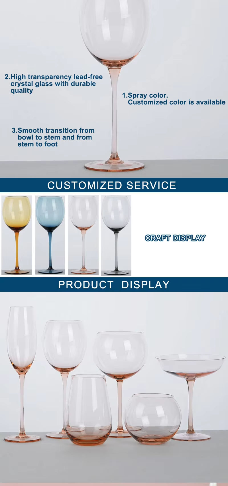Pink spray handmade wine goblet stemware