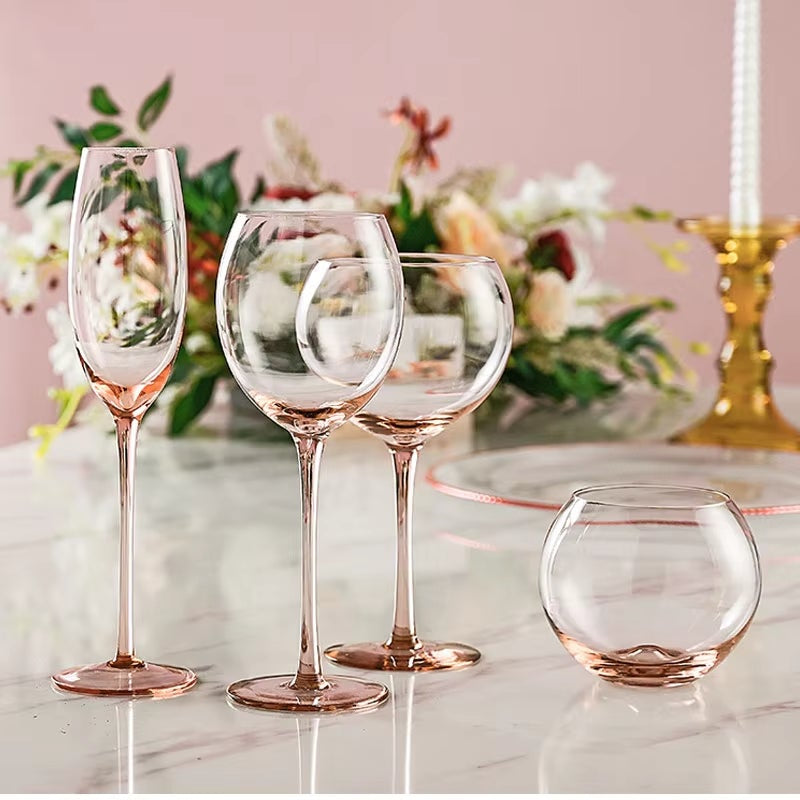 Pink spray handmade wine goblet stemware