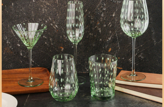 Green dot handmade wine goblet stemware