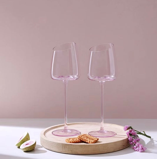 Pink handmade wine goblet stemware