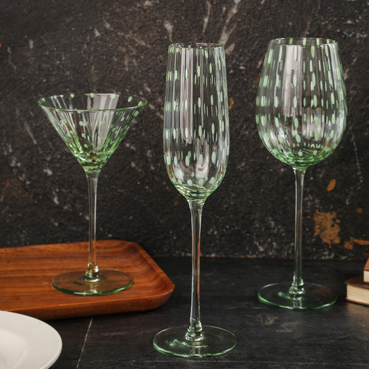 Green dot handmade wine goblet stemware