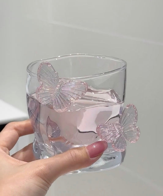 Clear with pink butterfly high borosilicate Tumbler