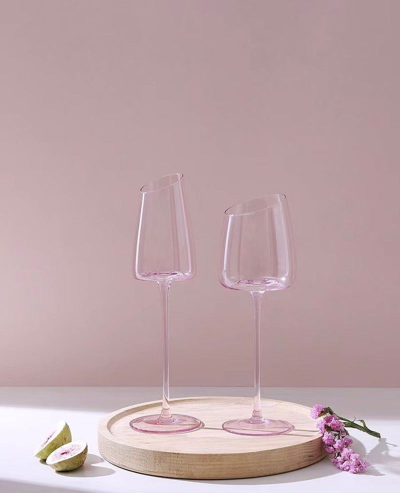 Pink handmade wine goblet stemware