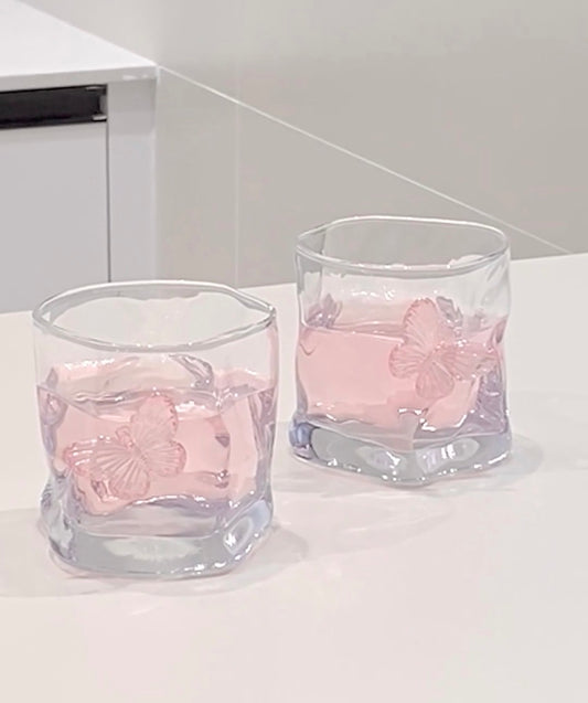 Clear with pink butterfly high borosilicate Tumbler