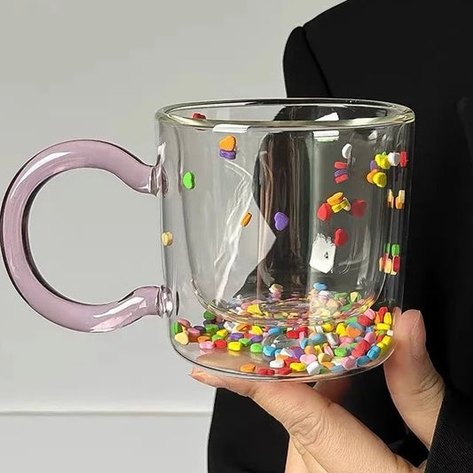 Pink with glitter double wall high borosilicate