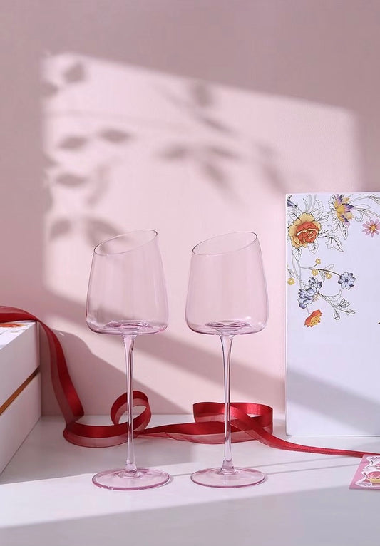 Pink handmade wine goblet stemware