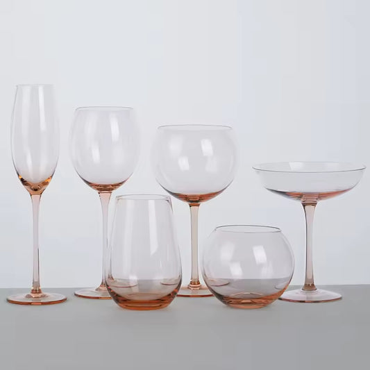 Pink spray handmade wine goblet stemware