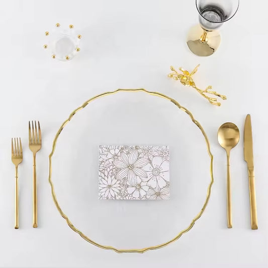 Gold rim Round Decorative 13inch Glass Charger Plates for Wedding Party Holiday