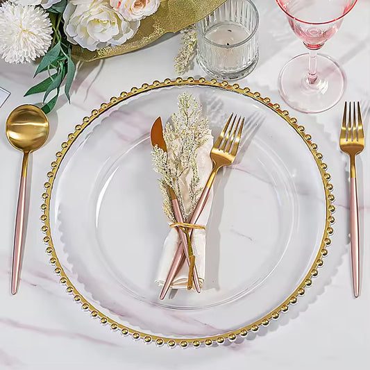 Gold Round Decorative 13inch Glass Charger Plates for Wedding Party Holiday