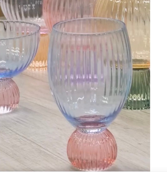 Pink Spray Stemless Margarita Glasses, Hand Blown Elegant Vertical Stripes Margarita Glasses, Thick Solid Clear Pink Glasses with Beer Drink Party Bar 10 oz