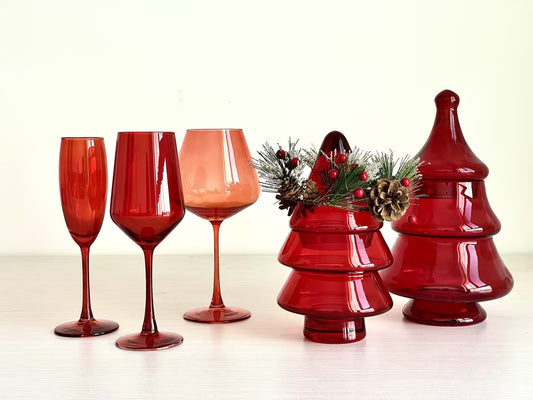 Christmas red wine goblet stemware and canister storage jar